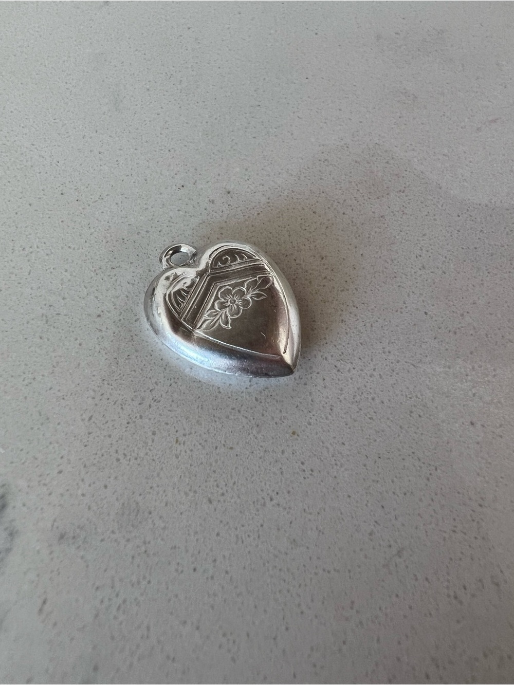 Vintage Sterling Silver Puffy Heart Pendant Floral Engraved Charm